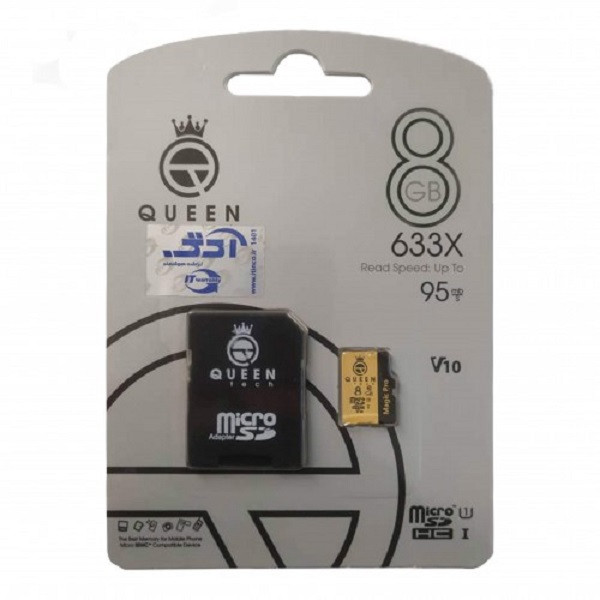 کارت حافظه Micro SD HC کوئین تک مدل A2-V10-633X کلاس 10 استاندارد UHS-l U3 سرعت 95MBps ظرفیت 8 گیگابایت به همراه آداپتور SD