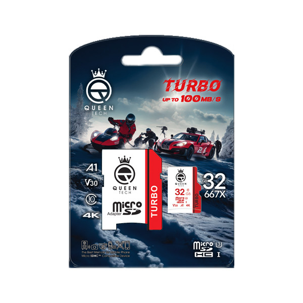 کارت حافظه MicroSDHC کوئین تک مدل TURBO-V30-A1-4K-667X کلاس 10 استاندارد U3 سرعت 100MB/S ظرفیت 32 گیگابایت به همراه آداپتور SD