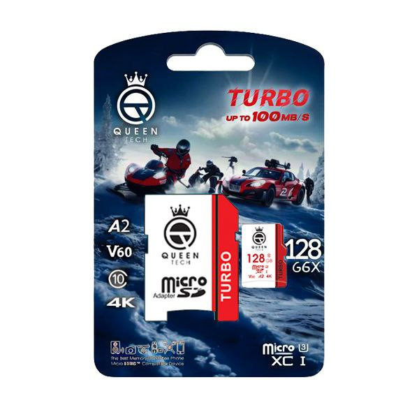 کارت حافظه MicroSDXC کوئین تک مدل TURBO-V60-A2-4K-667X کلاس 10 استاندارد U3 سرعت 100MB/S ظرفیت 128 گیگابایت به همراه آداپتور SD