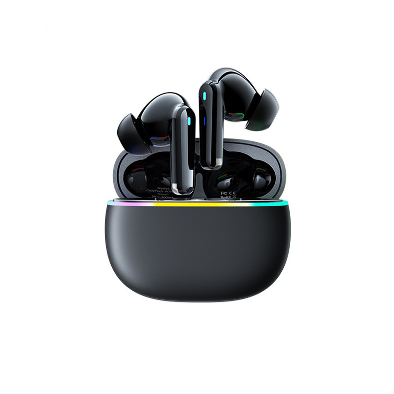 هدفون بلوتوثی ریمکس مدل Cozy Pods W7n Pro با نویز کنسلینگ فعال (ANC)، نویز کنسلینگ بدنه، درگاه شارژ USB Type-C، دارای نشانگر روی محفظه شارژ، مقاوم در برابر رطوبت و عرق