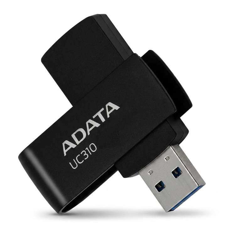 فلش مموری ای دیتا مدل UC310 ظرفیت 64 گیگابایت با رابط USB 3.2 Gen1، طراحی چرخشی، سازگار با ویندوز، مک، لینوکس، بدون نیاز به نصب درایور و مناسب استفاده در کامپیوتر، لپ‌تاپ، گوشی و تلویزیون