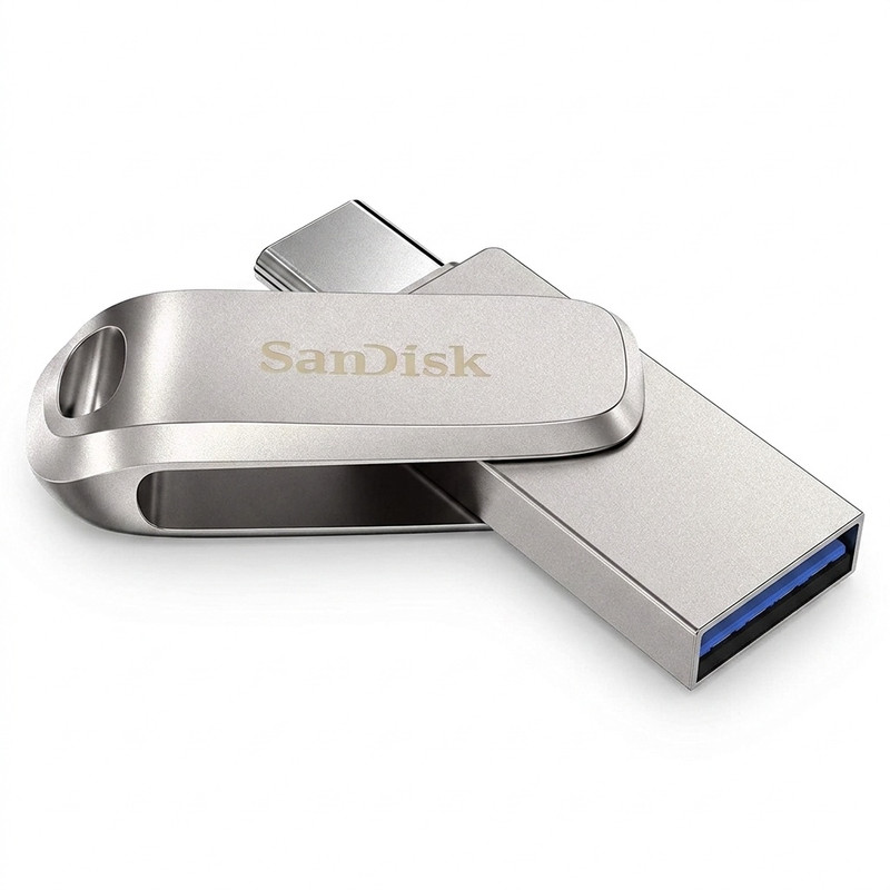 فلش مموری 128 گیگابایت سن دیسک مدل Ultra Dual Drive Luxe با دو رابط USB Type-C و USB Type-A، سرعت انتقال 150 مگابایت بر ثانیه، بدنه فلزی و سازگار با ویندوز، مک، اندروید و iOS