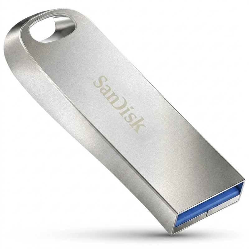 فلش مموری سن دیسک مدل Ultra Luxe ظرفیت 128 گیگابایت با بدنه فلزی، رابط USB 3.1 Type-A، سرعت خواندن 150 مگابایت بر ثانیه و نرم‌افزار کدگذاری SanDisk Secure Access