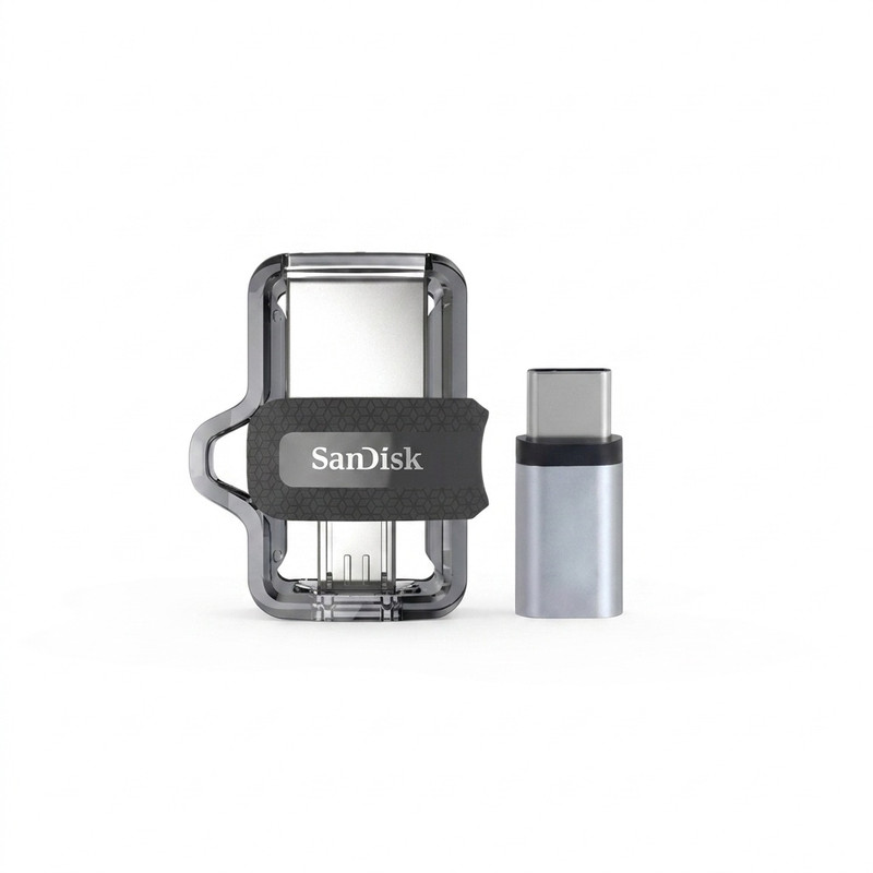فلش مموری سن دیسک مدل Ultra Dual Drive m3.0 ظرفیت 64 گیگابایت با دو رابط USB Type-A و USB Type-C، سرعت انتقال 130 مگابایت بر ثانیه، استاندارد USB 3.2 Gen1، مناسب انتقال سریع و ایمن فایل بین دستگاه‌های هوشمند