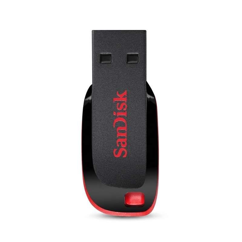 فلش مموری سن دیسک Cruzer Blade CZ50 ظرفیت 32 گیگابایت با رابط USB 2.0، سرعت انتقال 30 مگابایت بر ثانیه، طراحی بدون درپوش و بدنه مات مقاوم در برابر لک و اثر انگشت، دارای شیار اتصال بند و نرم‌افزار امنیتی