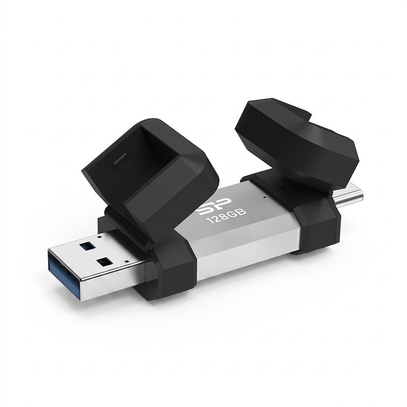 فلش مموری OTG سیلیکون پاور مدل C51 ظرفیت 128 گیگابایت با رابط USB3.2 Type-A و Type-C، مقاوم در برابر ضربه، شوک و گرد و غبار، مناسب تلفن همراه و لپ‌تاپ