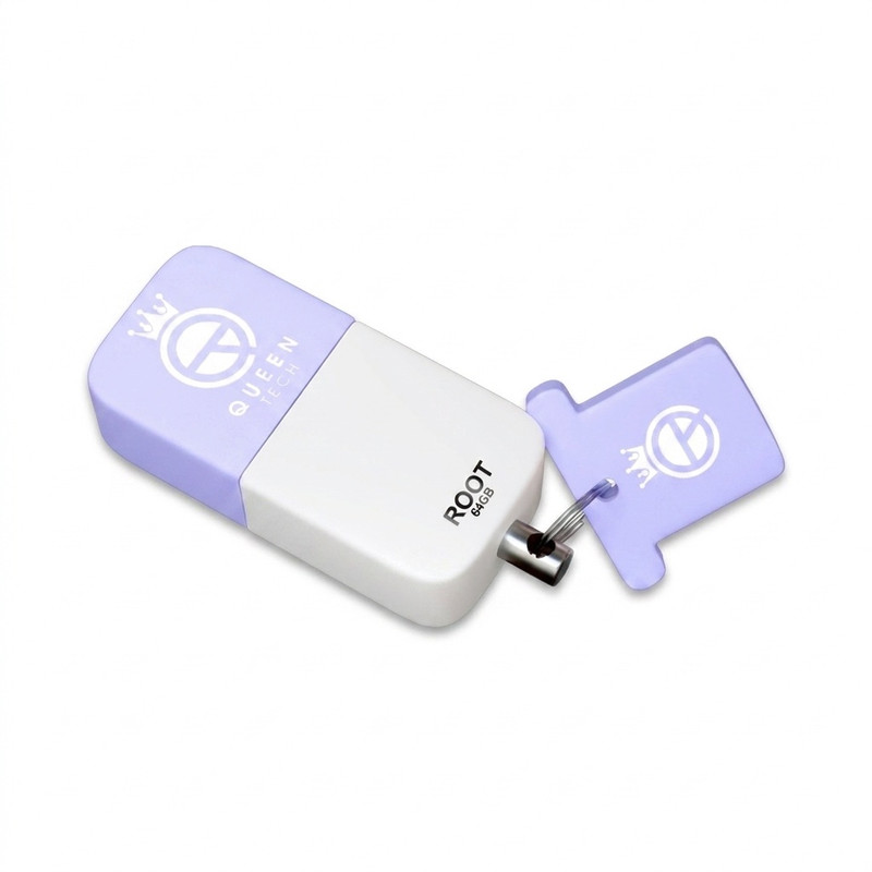 فلش مموری کوئین تک مدل ROOT ظرفیت 64 گیگابایت با رابط USB 2.0 و سرعت خواندن 25 مگابایت بر ثانیه، طراحی درپوش‌دار و بند آویز، سازگار با تمام سیستم‌عامل‌ها و دستگاه‌های مختلف