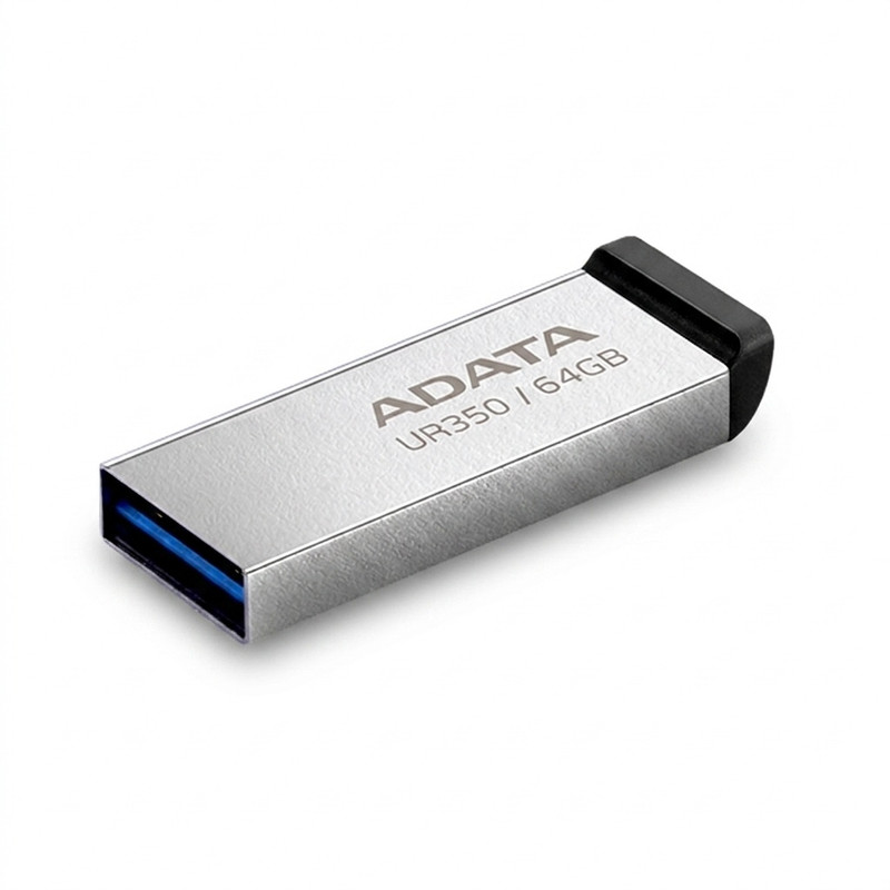 فلش مموری ای دیتا مدل UR350 ظرفیت 64 گیگابایت با رابط USB 3.2 Gen1، سرعت انتقال 100 مگابایت بر ثانیه، بدنه فلزی مقاوم، سازگار با ویندوز، مک، لینوکس و بدون نیاز به نصب درایور