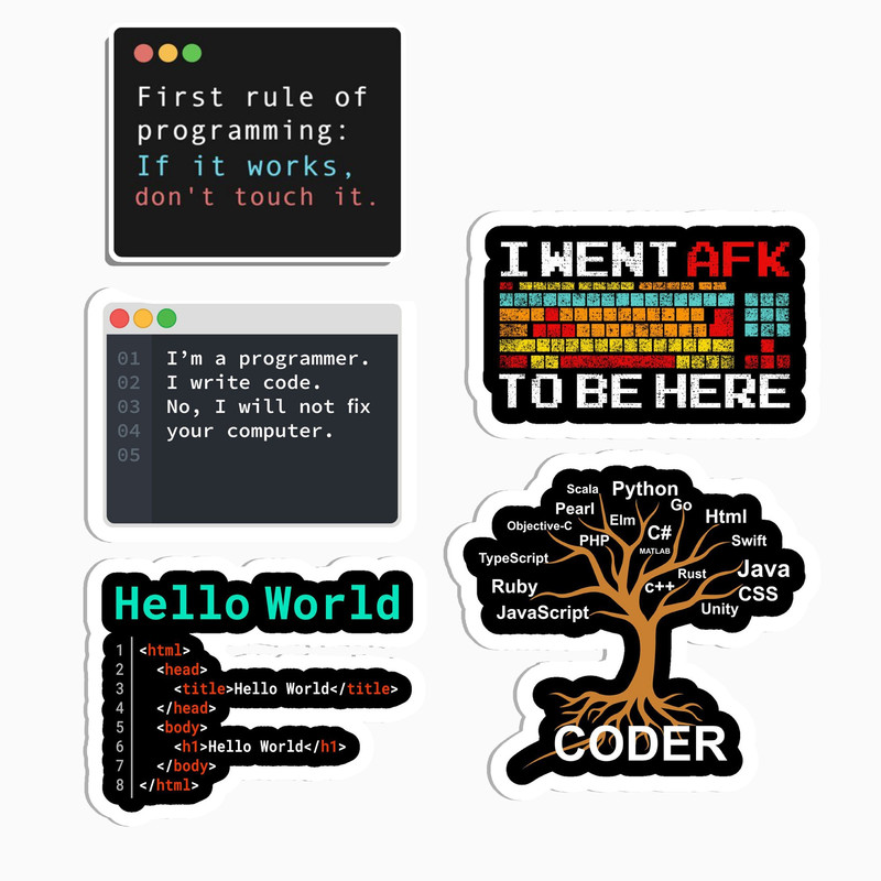 استیکر لپ تاپ و موبایل گوفی طرح برنامه نویسی مدل tree of codes مجموعه 5 عددی