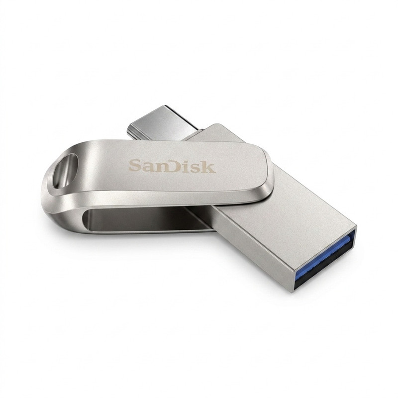 فلش مموری سن دیسک مدل Ultra Dual Drive Luxe ظرفیت 64 گیگابایت با رابط تایپ سی و USB 3.2 Gen 1، سرعت خواندن 400 مگابایت بر ثانیه، طراحی تاشو و سازگار با سیستم‌عامل‌های Android، PC، Mac و iPad Pro