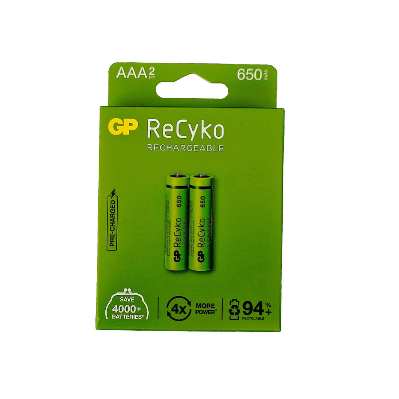 باتری شارژی نیم قلمی جی پی مدل GP AAA REACHARGABLE 650mAh بسته 2 عددی