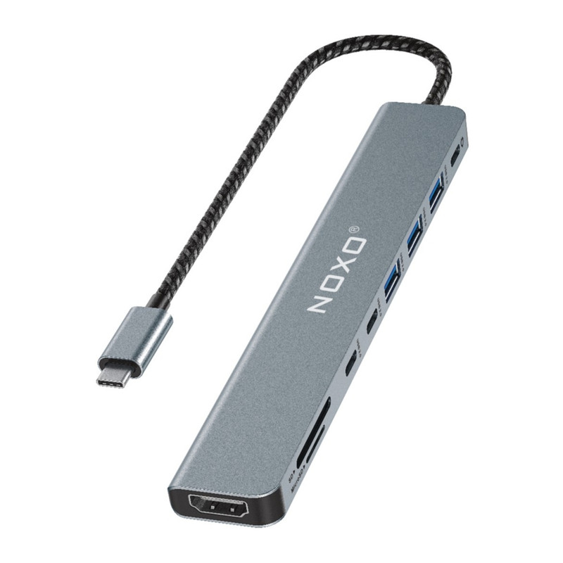 هاب 9 پورت USB-C نوکسو مدل HUB-N1 9in1 با پشتیبانی شارژ PD 100 وات، HDMI 4K، USB 3.0 و کارت‌خوان SD/TF