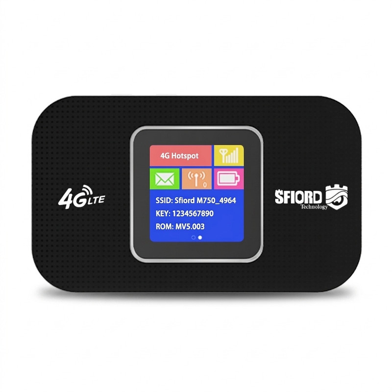مودم 4G LTE قابل حمل اسفیورد مدل M750 با باتری 3000 میلی‌آمپرساعت، پشتیبانی از 10 کاربر همزمان، نمایشگر رنگی دیجیتال، اتصال بی‌سیم WIFI 802.11b/g/n و سرعت دانلود تا 150 مگابیت بر ثانیه