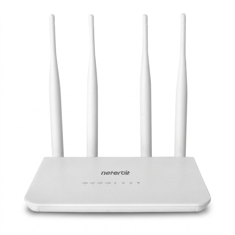 مودم 4G LTE نتربیت مدل NW-431F با پشتیبانی از استاندارد Wi-Fi 4، سرعت 300Mbps در باند 2.4GHz، چهار پورت LAN برای اتصال سیمی پایدار و منبع تغذیه آداپتور برق