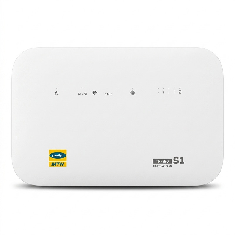 مودم 4G TD-LTE ایرانسل مدل TF-i60 S1 با سیم کارت و 300 گیگابایت اینترنت 6 ماهه، پشتیبانی همزمان 32 کاربر، 4 پورت LAN، چهار شبکه بی‌سیم مستقل، سرعت دانلود 300 مگابیت بر ثانیه و آنتن 5dBi
