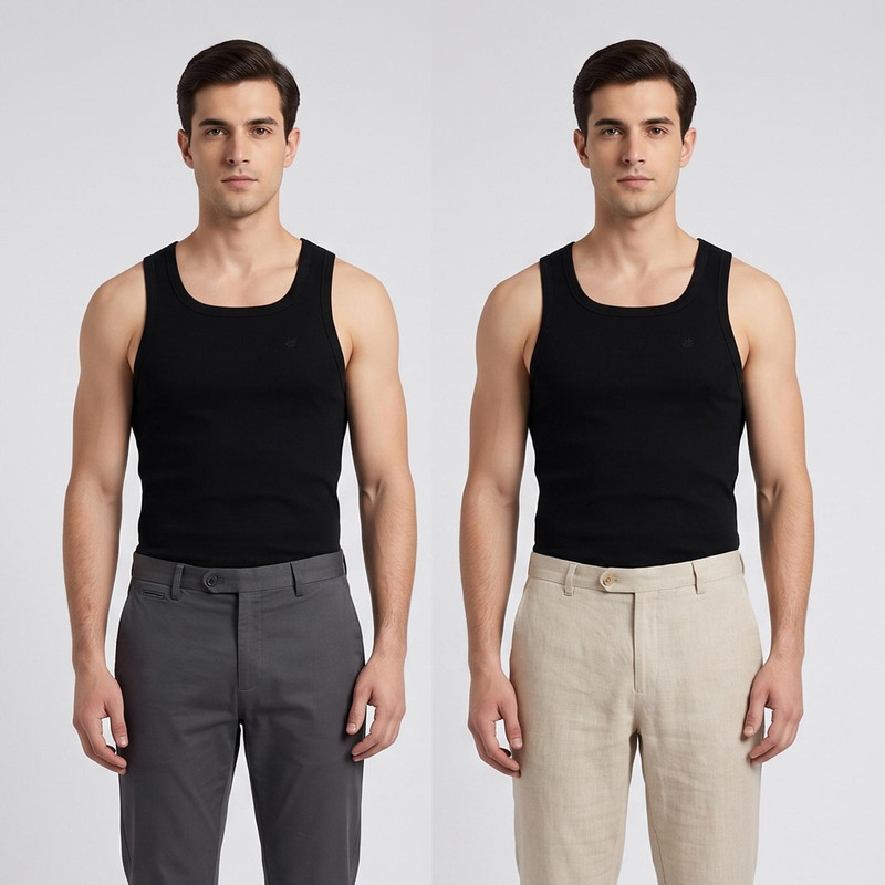 زیرپوش رکابی یقه خشتی مردانه جناب مدل Tank Top-A بسته 2 عددی