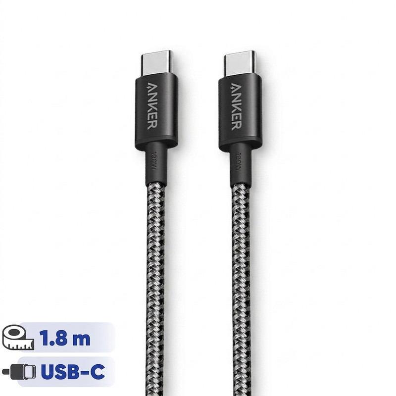 کابل تبدیل USB-C به USB-C انکر مدل Nylon A8753 طول 1.8 متر