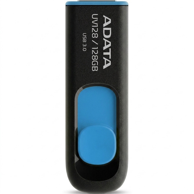 فلش مموری کشویی ای‌دیتا مدل DashDrive UV128 ظرفیت 128GB، رابط USB 3.0 با سرعت خواندن 90 و نوشتن 40 مگابایت بر ثانیه، طراحی بدون درپوش و بدنه مات ضدخش و گردوغبار