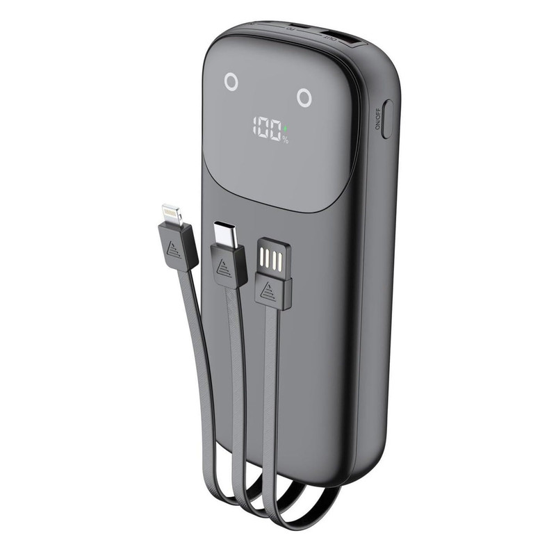 پاوربانک 22.5 وات بودی مدل PB083B1 ظرفیت 10000 میلی‌آمپرساعت به همراه سه کابل USB-A، USB-C و لایتنینگ