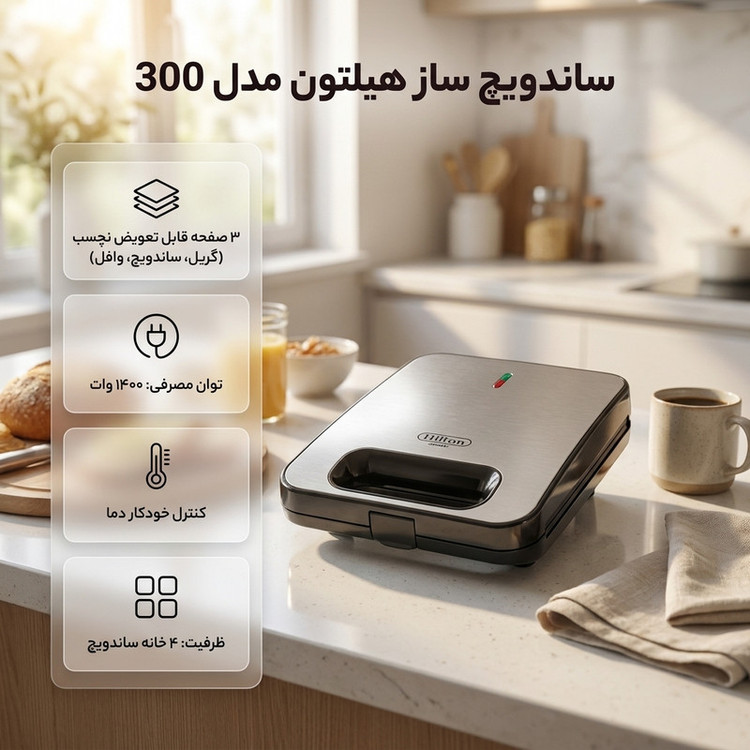 ساندویچ ساز 4 خانه هیلتون مدل 300