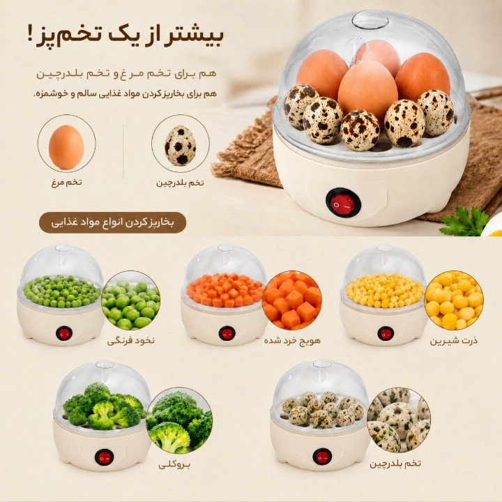 تخم مرغ پز مدل PZET_23 با ظرفیت ۶ عدد تخم مرغ
