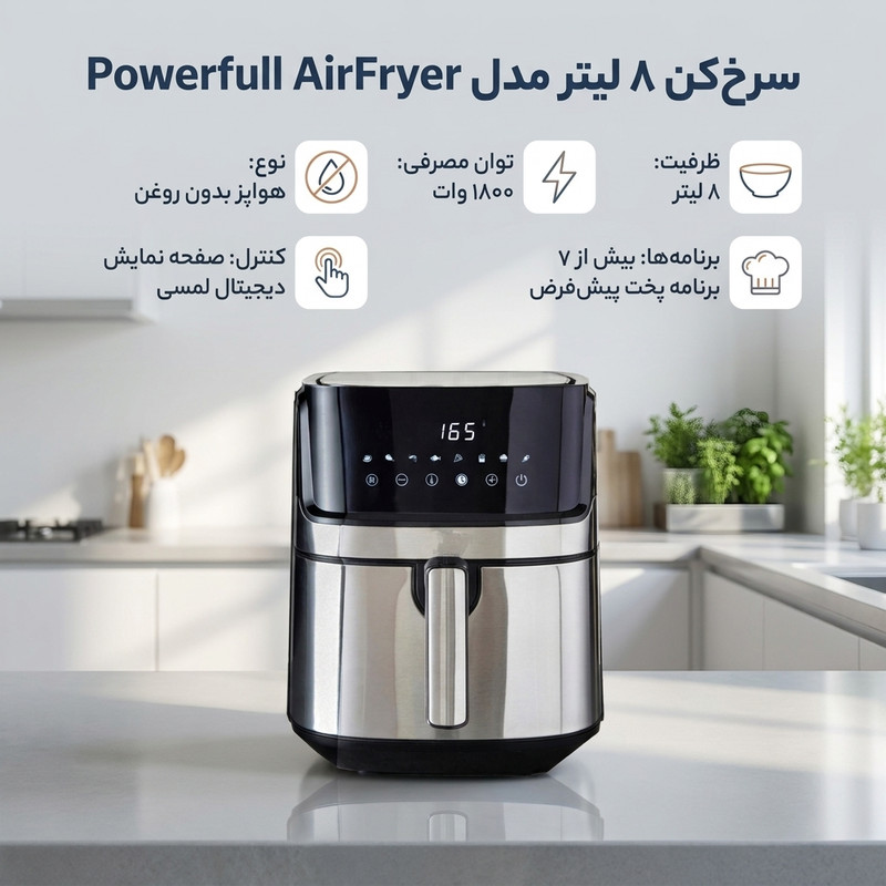 سرخکن 8 لیتر مدل Powerfull AirFryer