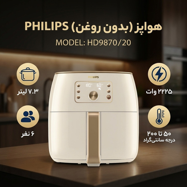 هواپز ۷.۳ لیتر فیلیپس مدل HD9870/20