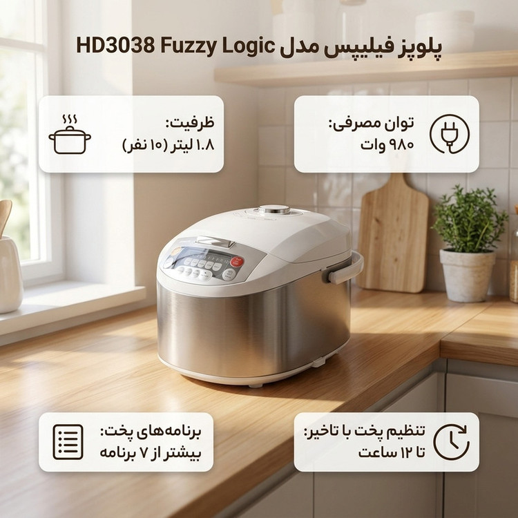 پلوپز 10 نفره فیلیپس مدل HD3038 Fuzzy Logic