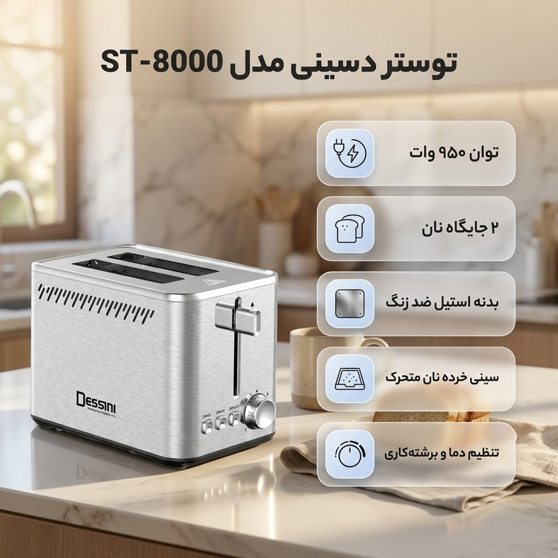 توستر 2 اسلایس دسینی مدل ST-8000