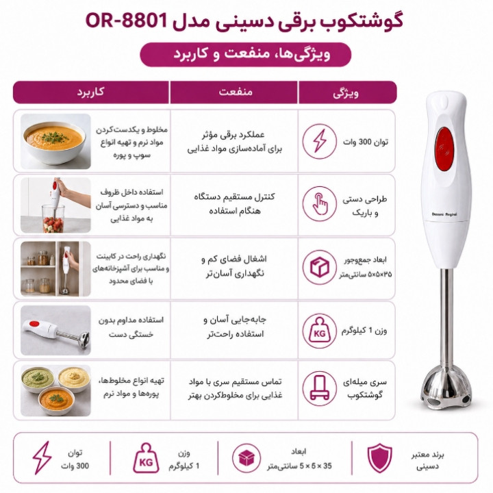 گوشت کوب برقی 300 وات دسینی مدل OR-8801
